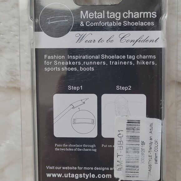 Utag Style Fashion Shoelaces Light Pink with Rainbow Metal Tag Charms New Sealed - Picture 3 of 4